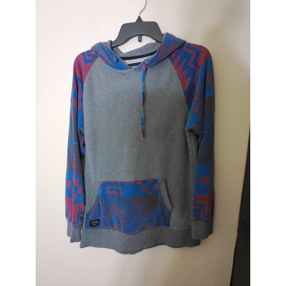 Empyre Hoodie Youth M Grey Blue Magenta Geometric Southwest Raglan Sweatshirt